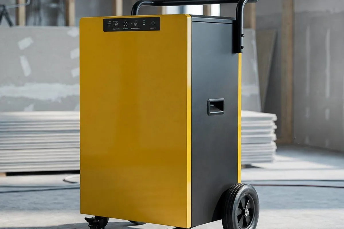Droogpro DP 700 bouwdroger te huur op een renovatiewerf naast gipsplaten