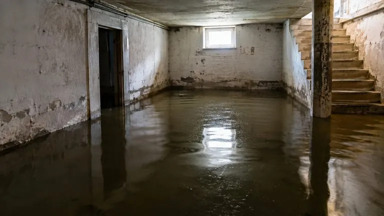 Ondergelopen kelder met stilstaand water na waterschade